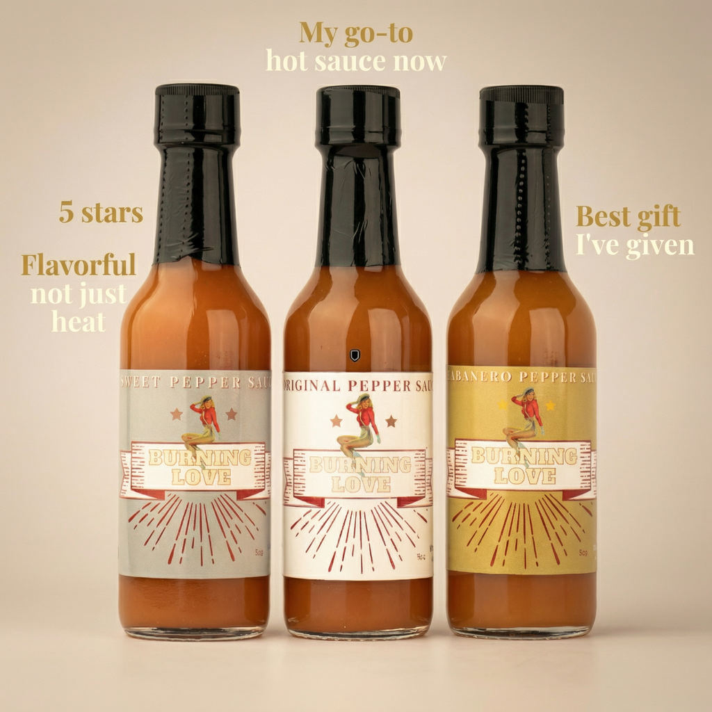 Hot Sauce 3-Pack Gift Set - Original, Habanero & Sweet Heat | Small Batch Restaurant Made | Lady May