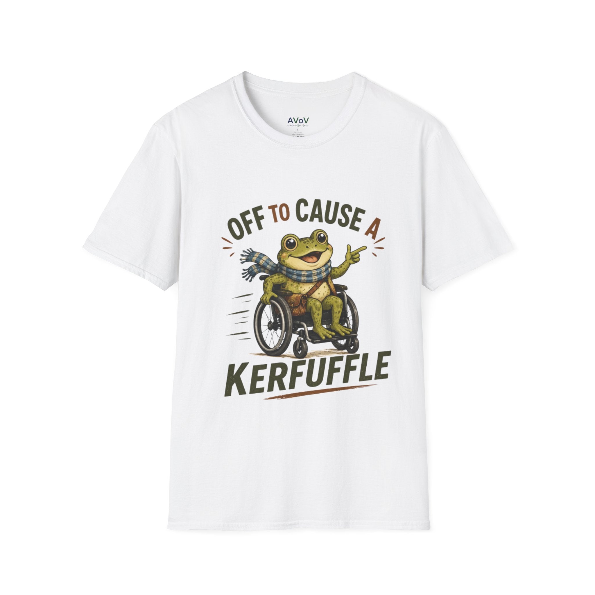 T-Shirt - "Off to Cause a Kerfuffle" Frog in Wheelchair Funny Graphic Tee