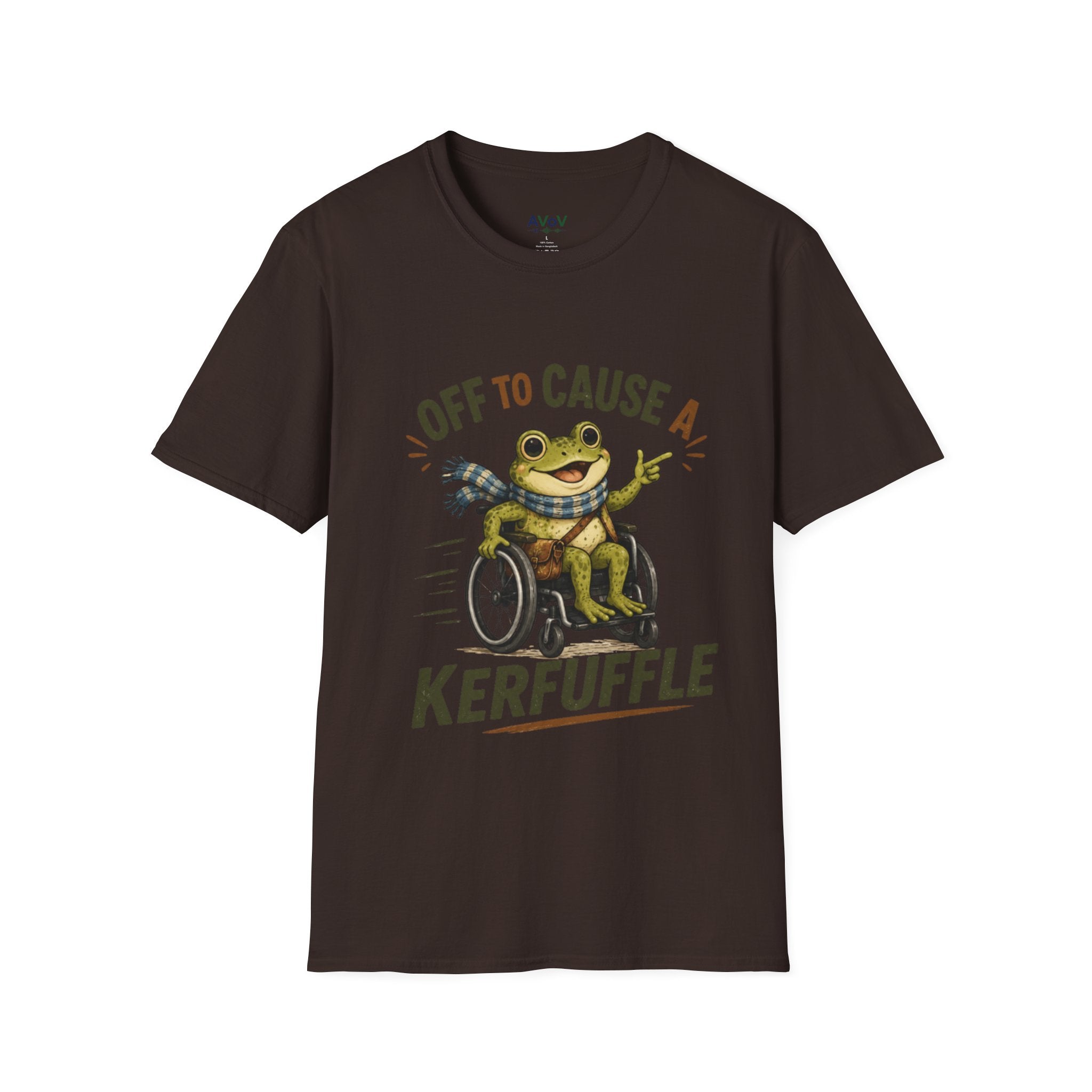 T-Shirt - "Off to Cause a Kerfuffle" Frog in Wheelchair Funny Graphic Tee