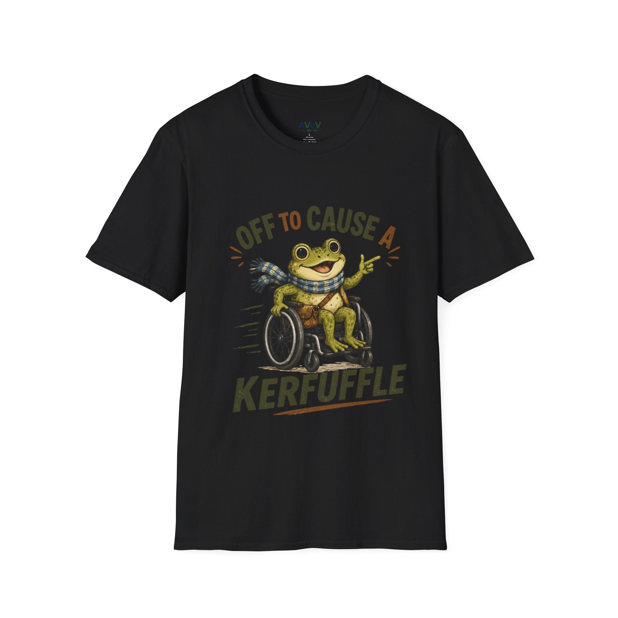 T-Shirt - "Off to Cause a Kerfuffle" Frog in Wheelchair Funny Graphic Tee