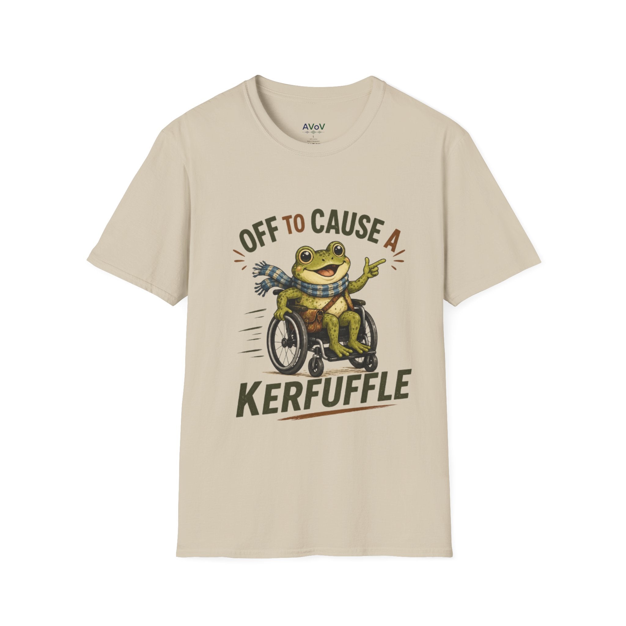 T-Shirt - "Off to Cause a Kerfuffle" Frog in Wheelchair Funny Graphic Tee