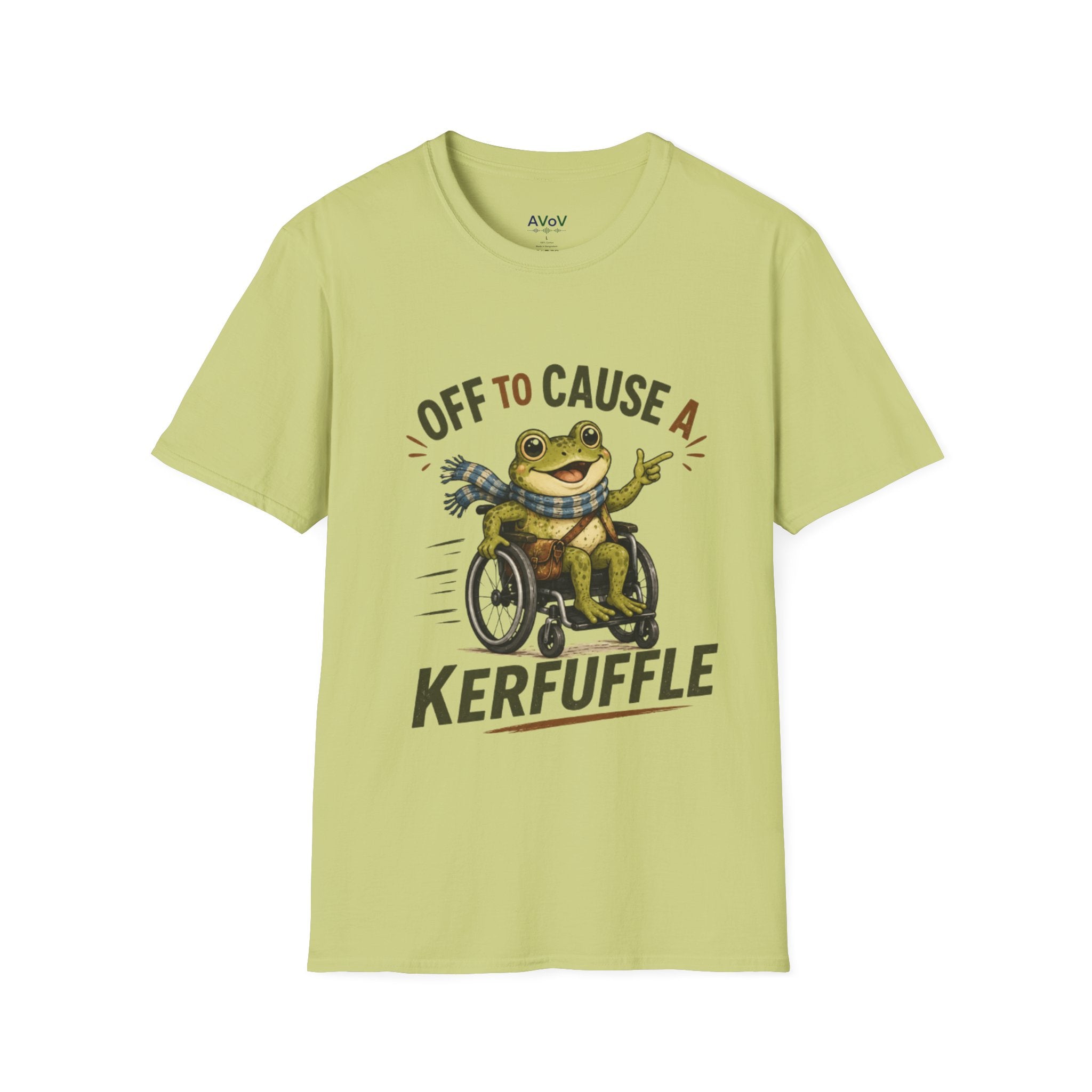 T-Shirt - "Off to Cause a Kerfuffle" Frog in Wheelchair Funny Graphic Tee
