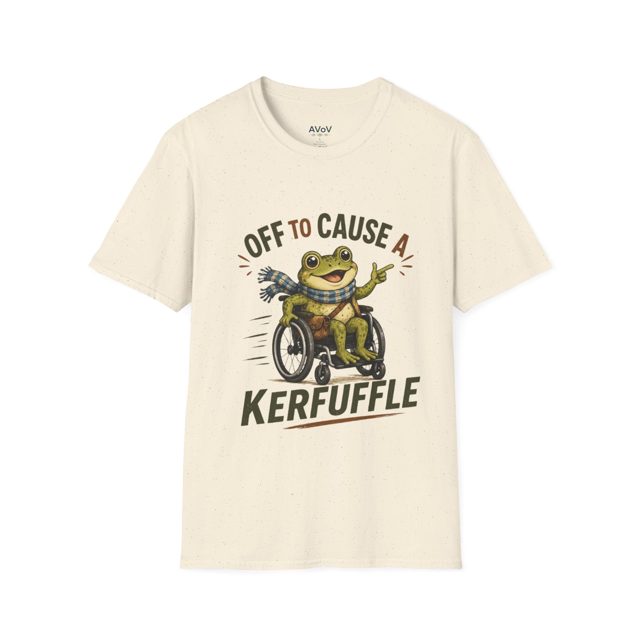 T-Shirt - "Off to Cause a Kerfuffle" Frog in Wheelchair Funny Graphic Tee