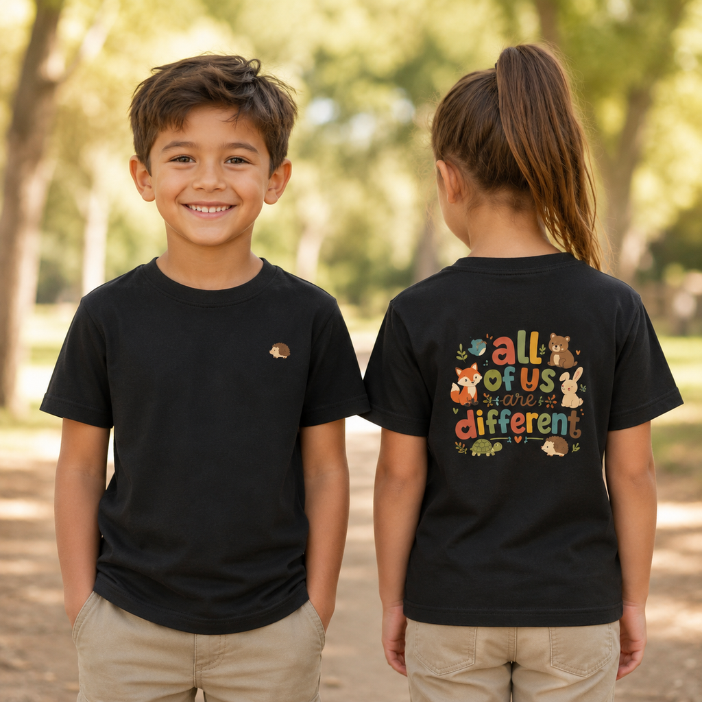 Kids Tee — 'All of Us Are Different' Cute Forest Animals