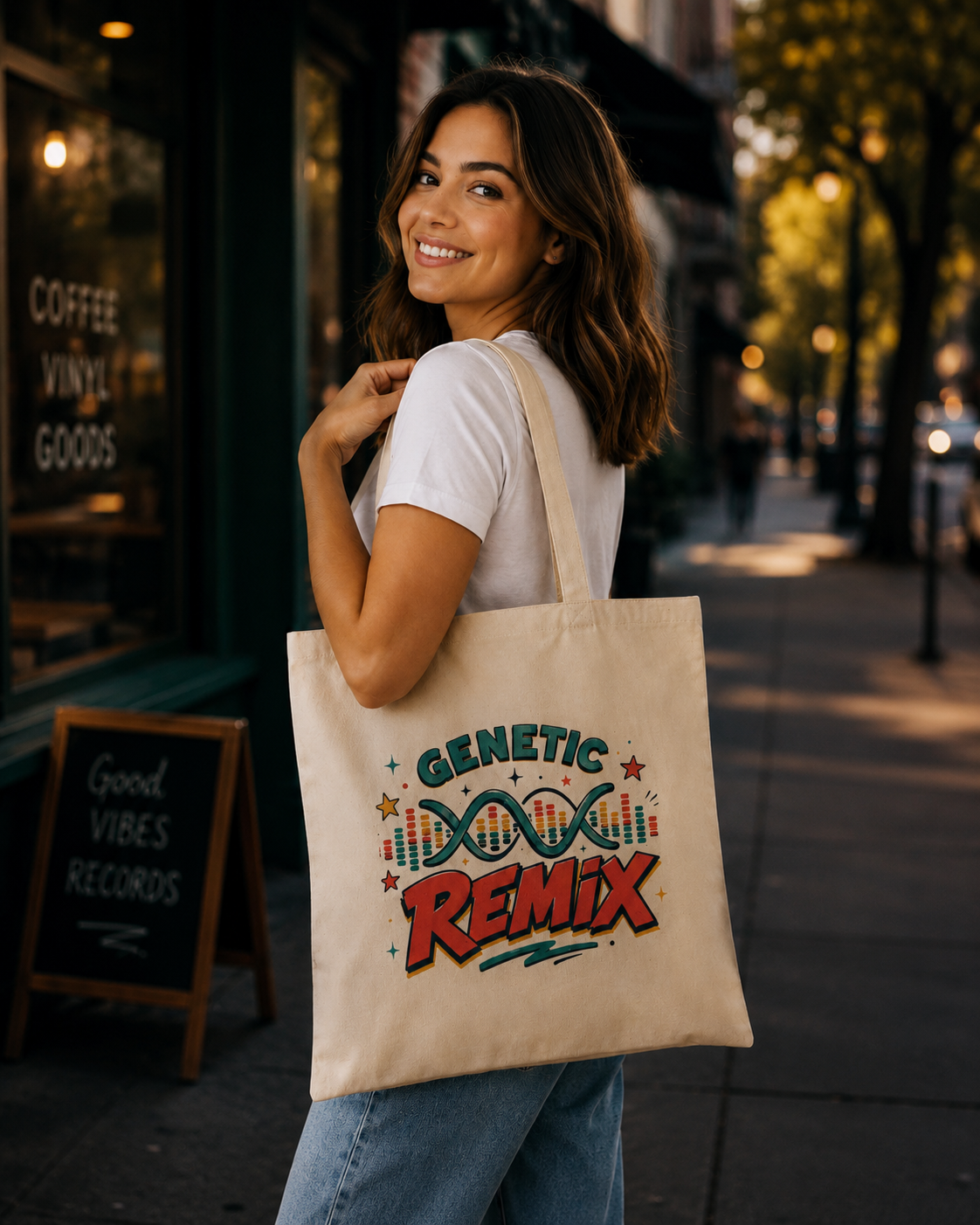 Genetic Remix Canvas Tote Bag — Retro DNA Science Gift