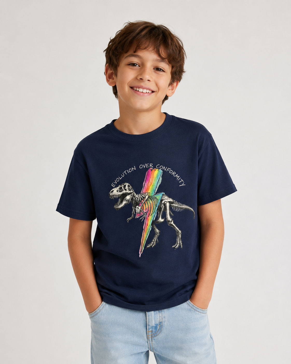 Evolution Over Conformity Dinosaur Skeleton Kids genetic difference tee Tee