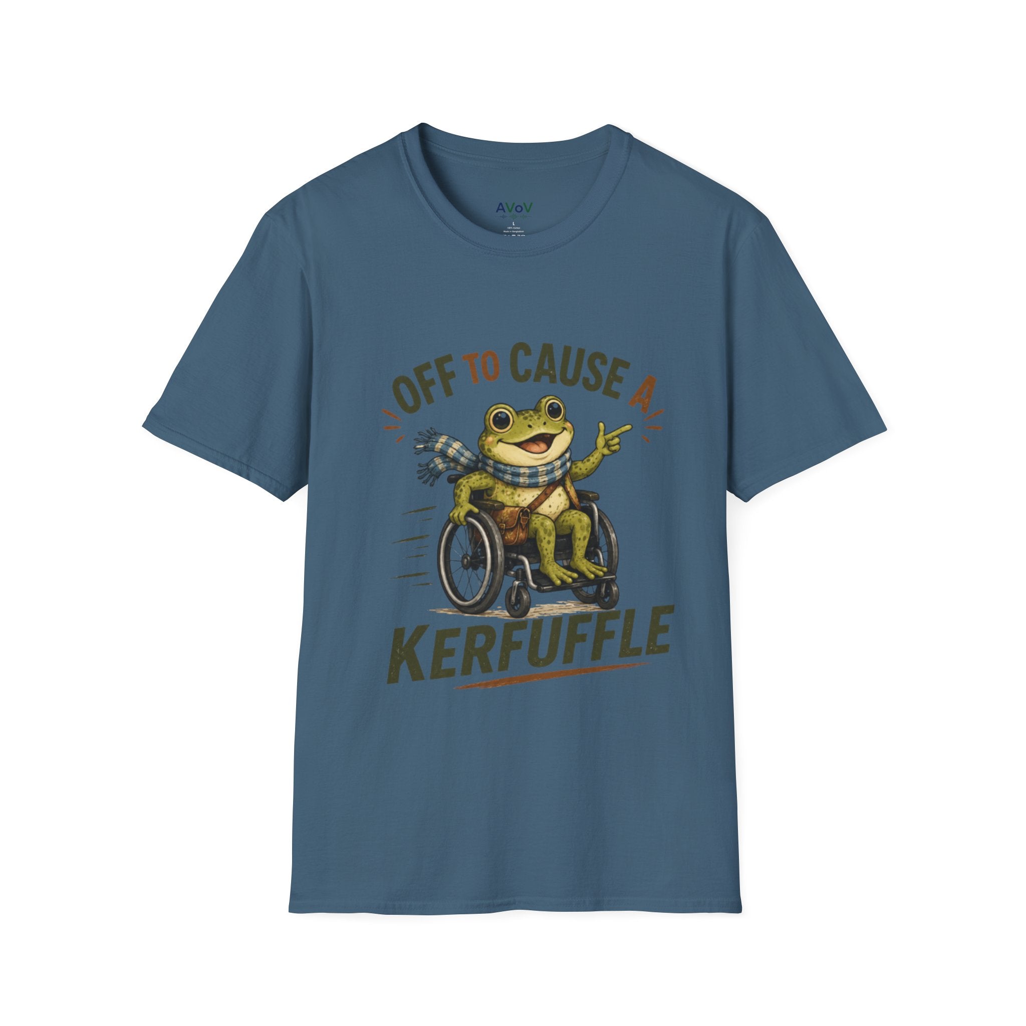 T-Shirt - "Off to Cause a Kerfuffle" Frog in Wheelchair Funny Graphic Tee