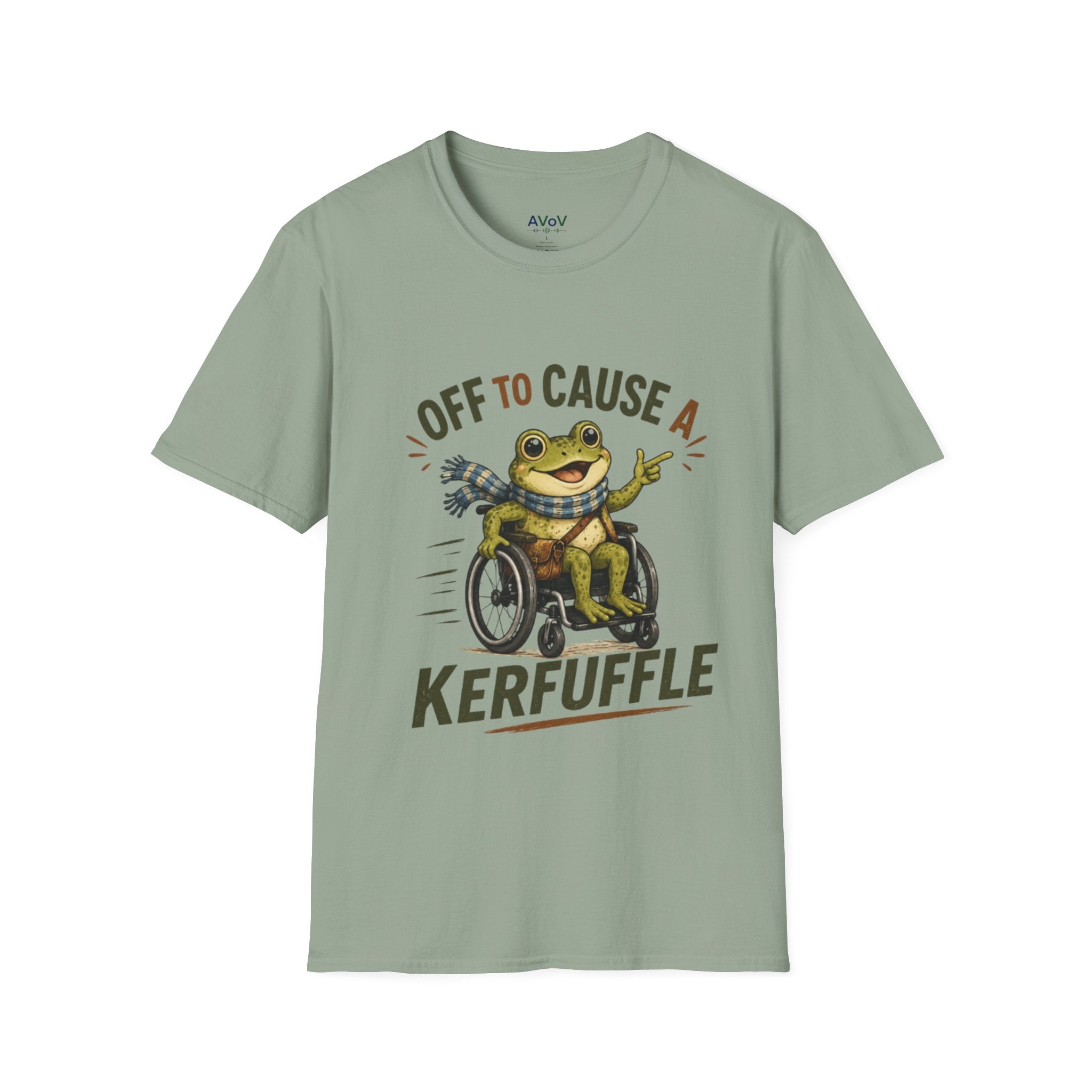 T-Shirt - "Off to Cause a Kerfuffle" Frog in Wheelchair Funny Graphic Tee