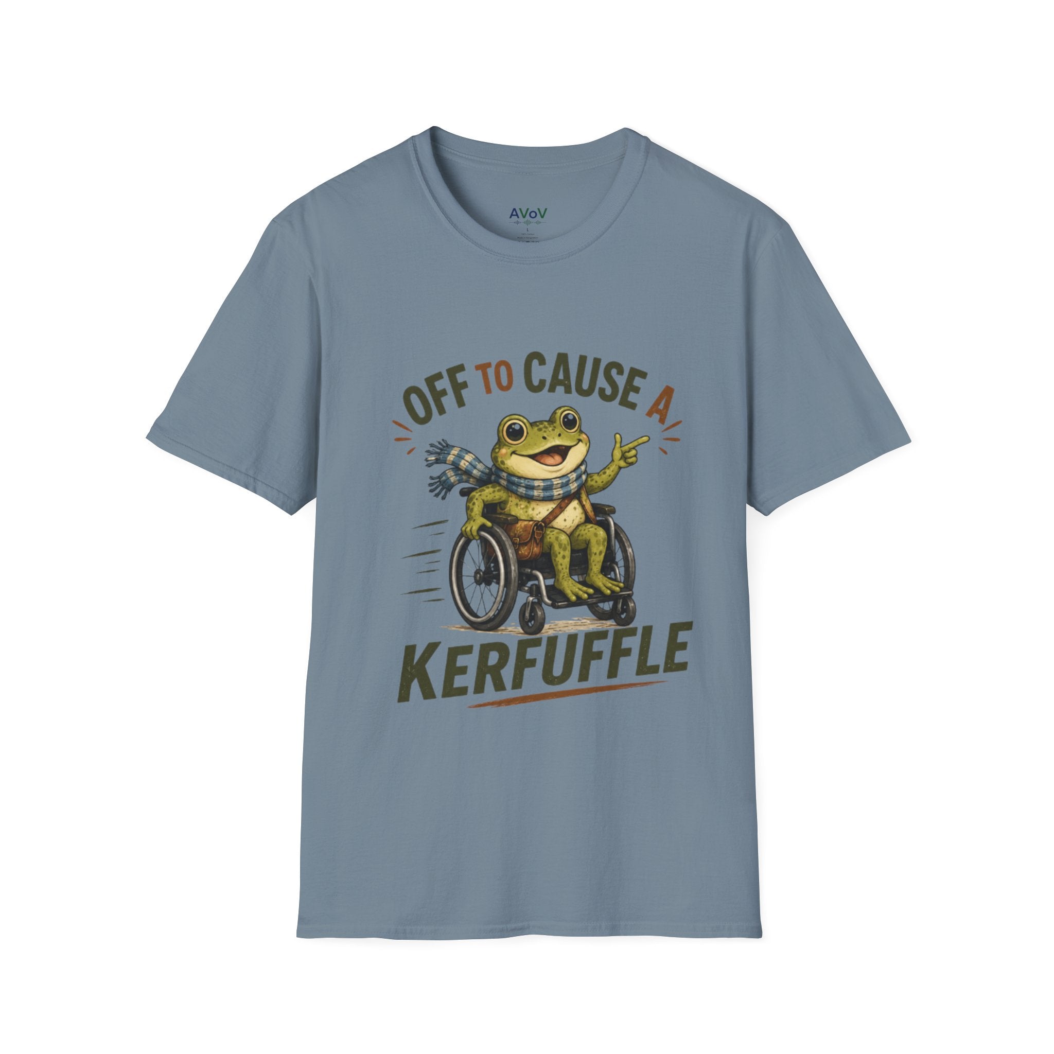 T-Shirt - "Off to Cause a Kerfuffle" Frog in Wheelchair Funny Graphic Tee
