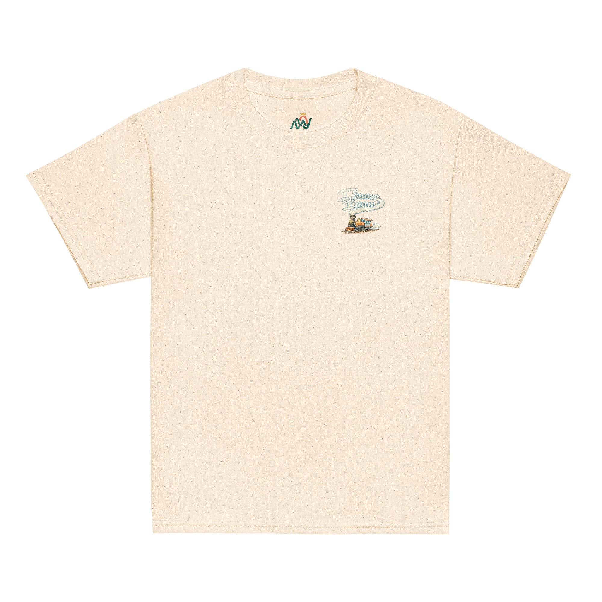 Product mockup I know you I can Tee Inspirational message I know I can on for children. Tee is cream 