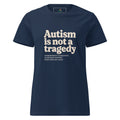 Product mockup blue shirt autism is not a tragedy with neurodivergent acceptance texts 