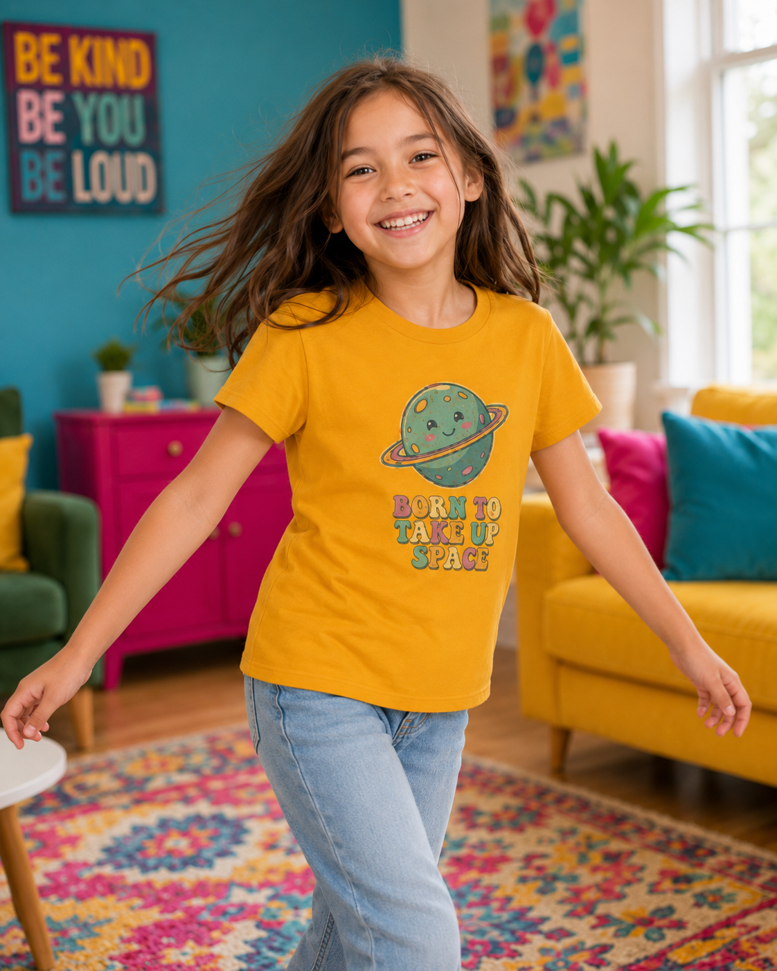 Youth Tee — "Born to Take Up Space" Cute Space Planet Graphic