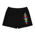Product mockup of black shorts with colorful audio waves