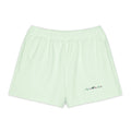 Product mockup of green short with turtle riding audiowave