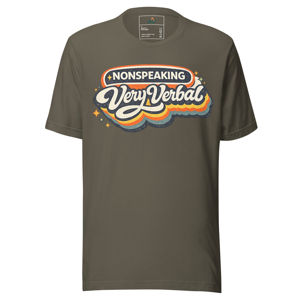 Product mockup of nonspeaking very verbal shirt