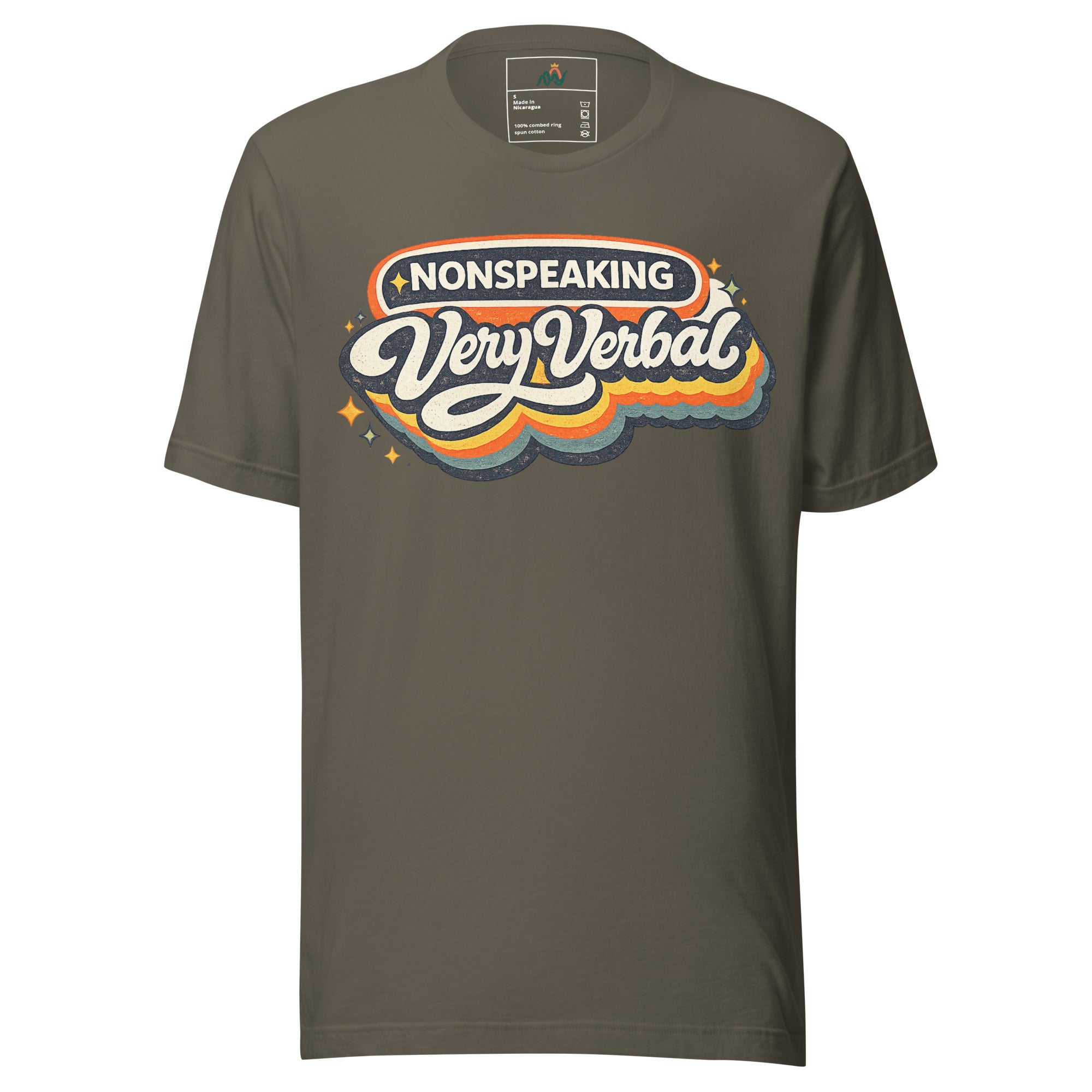 Product mockup of nonspeaking very verbal shirt
