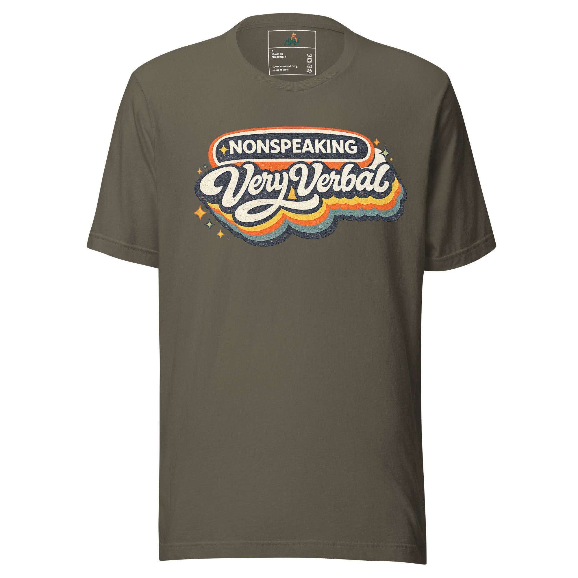 Product mockup nonspeaking very verbal advocacy tee